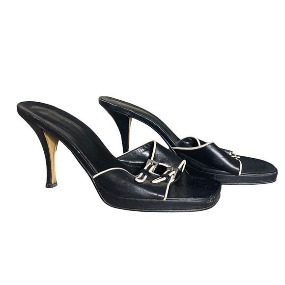 Vintage Black/White Leather Heel Sandal Size 9 - Picture 3 of 8